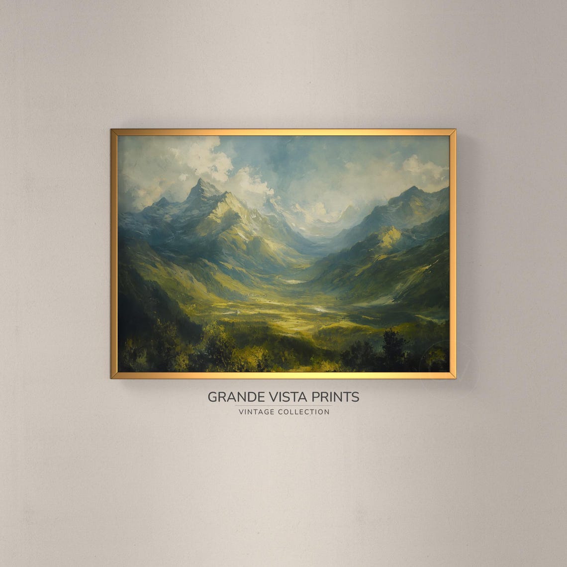 Spring Valley Landscape Painting Mountain Landscape Wall Art Instant Vintage Painting Gv4037