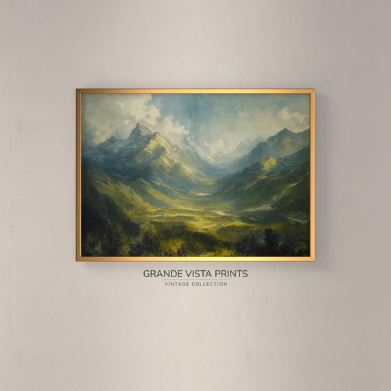 Spring Valley Landscape Painting Mountain Landscape Wall Art Instant Vintage Painting Gv4037