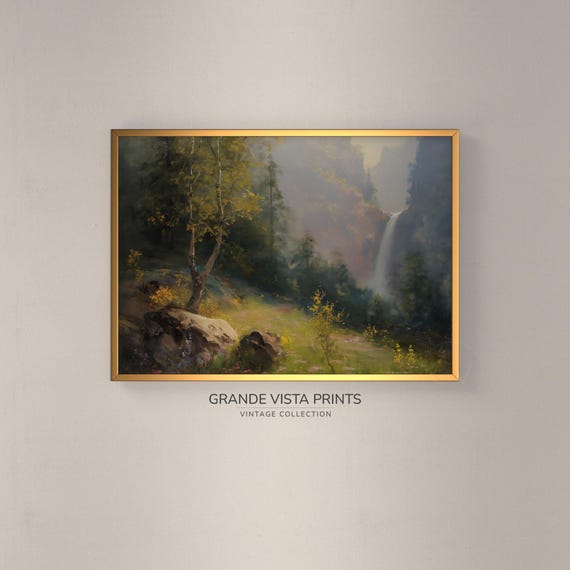 Waterfall Landscape Painting Wall Art Instant Art Print Spring Waterfall Gv4190