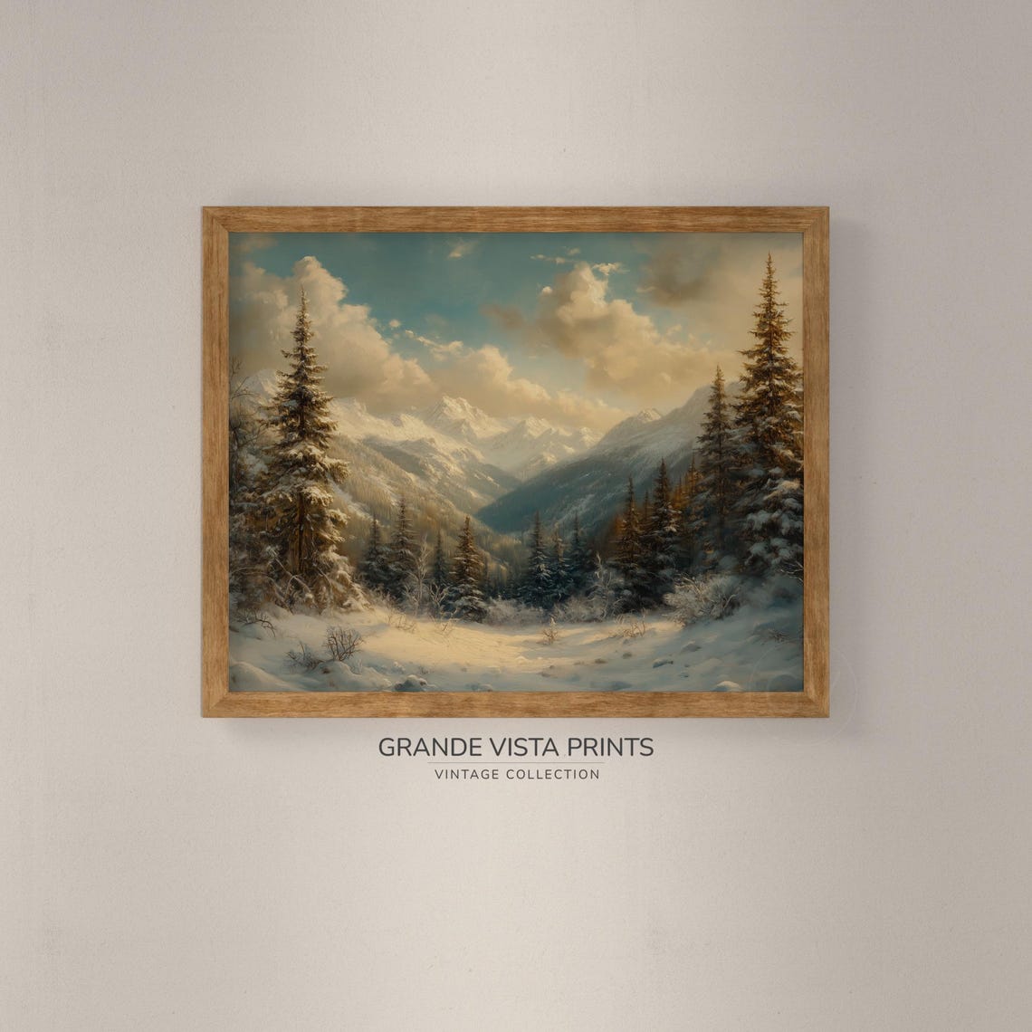 Sunlit Snowy Forest Valley Golden Light Winter Mountain Poster - Image 4
