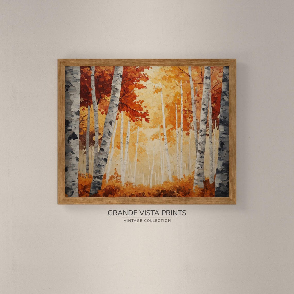 Birch Grove Warm Orange Canopy Autumn Forest Landscape Painting Poster - Image 4