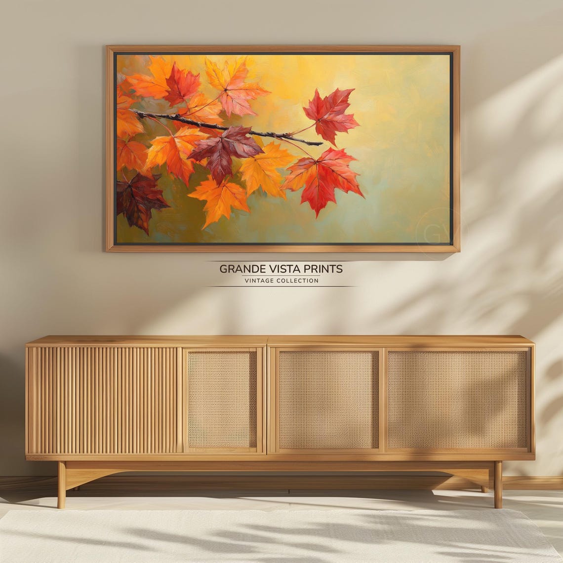 Red Maple Leaves Branch Light Neutral Fall Foliage Painting Poster - Image 4