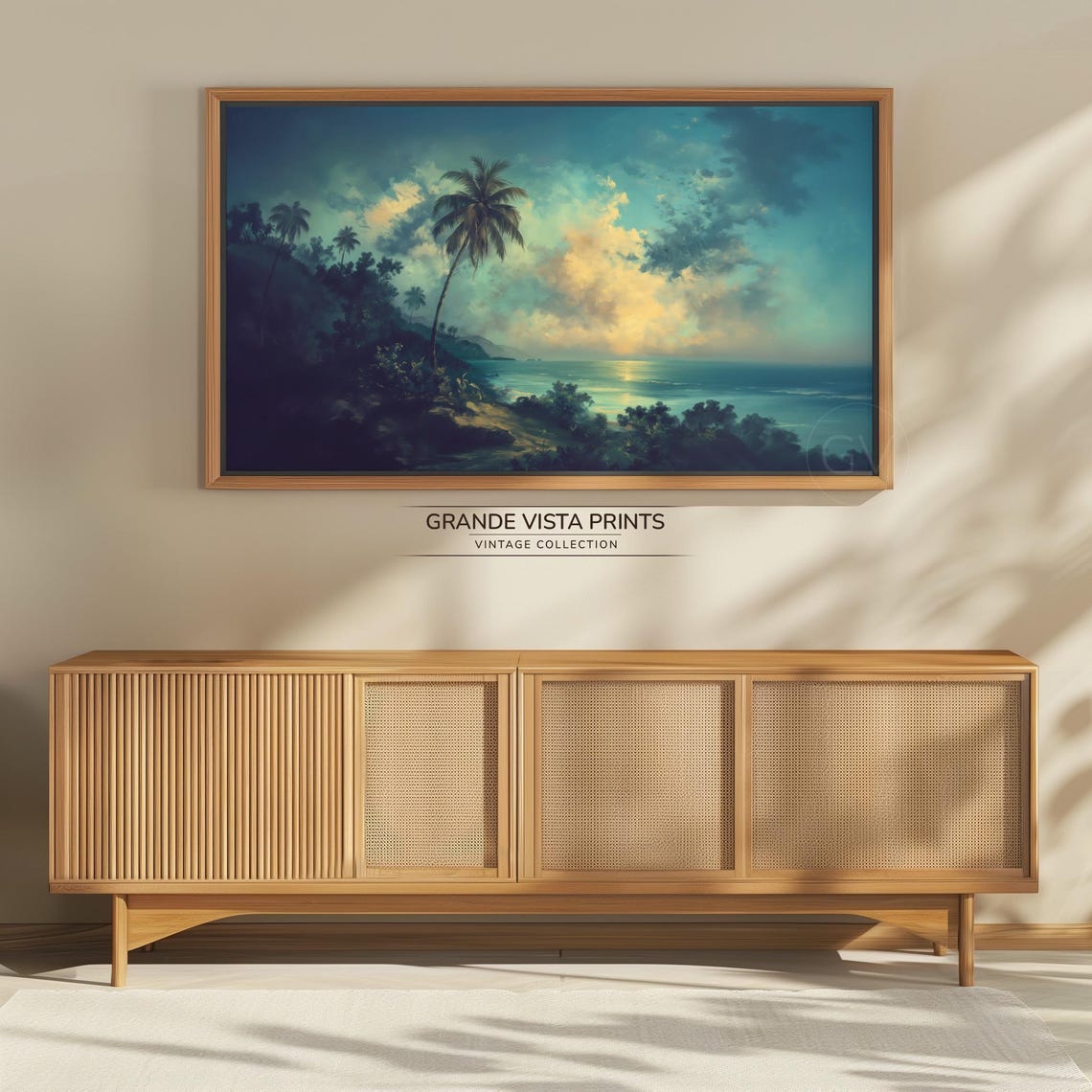 Tropical Palm Beach Cliff Dusk Turquoise Sea Golden Sky Poster - Image 4