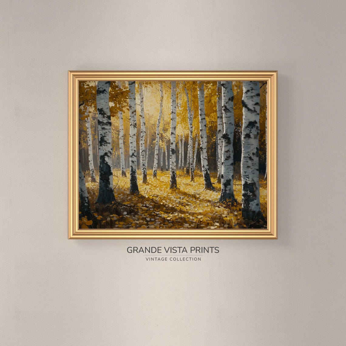 Birch Grove Warm Autumn Tones White Trunks Landscape Painting Poster - Image 3
