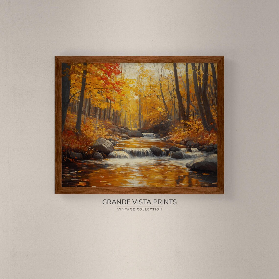Autumn Stream With Cascading Falls Over Rocks Golden Forest Art Poster - Image 4