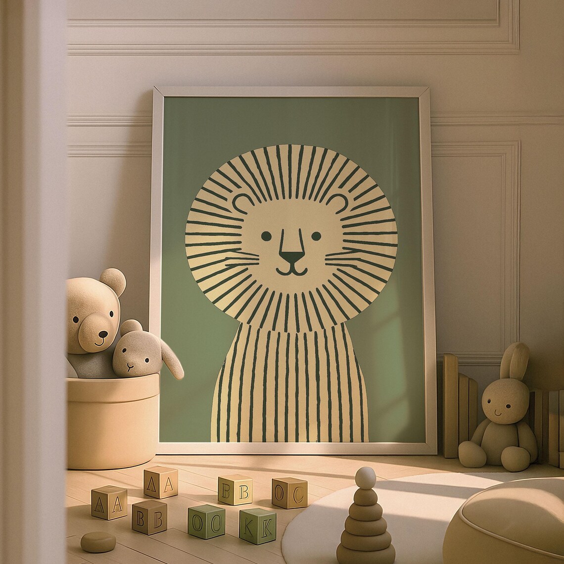 Sage Green Lion Whimsical Nursery Decor Art Print