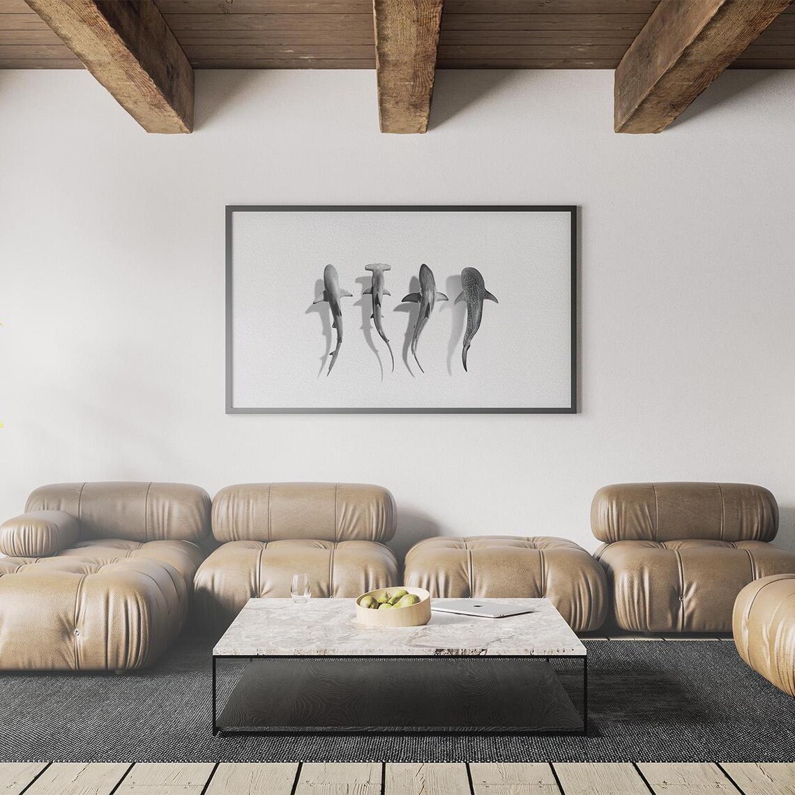 Minimalist Sharks Paper Texture Art Print - Image 5