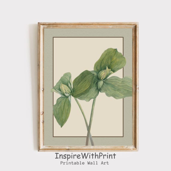 Vintage Floral Botanical Print Moody Painting Green Art Spring Wall Cottage Core