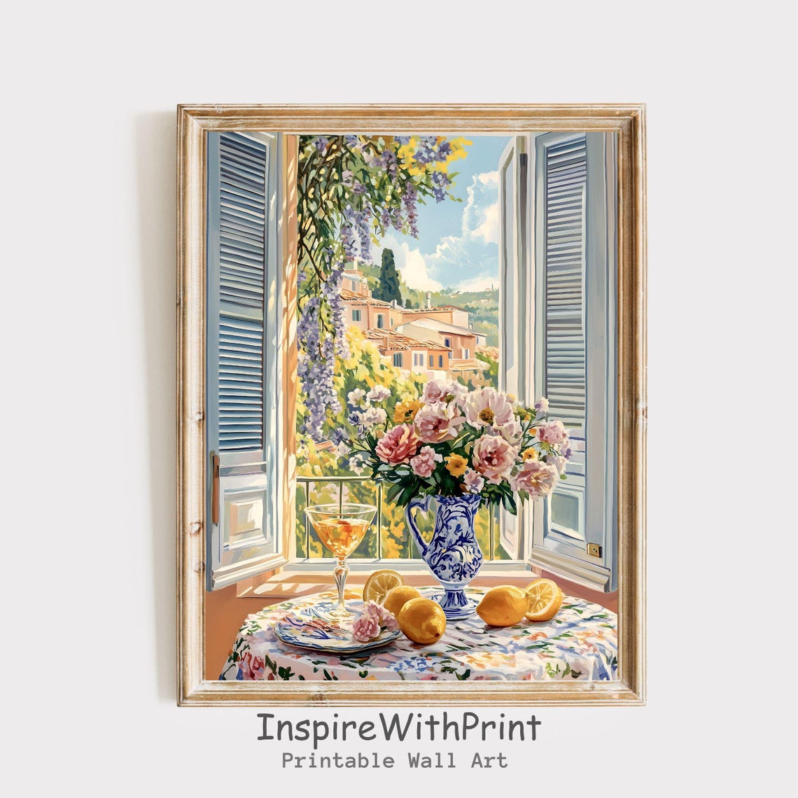 Mediterranean Open Window with Wisteria Lemons and Flowers Print