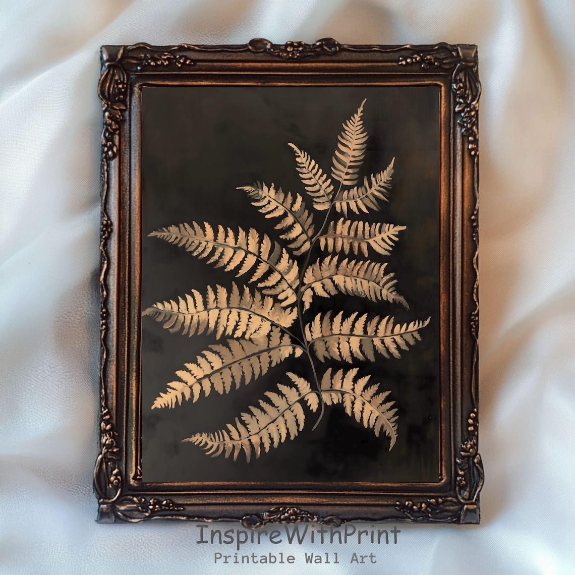 Golden Fern on Black Vintage Botanical Dark Moody Decor Poster