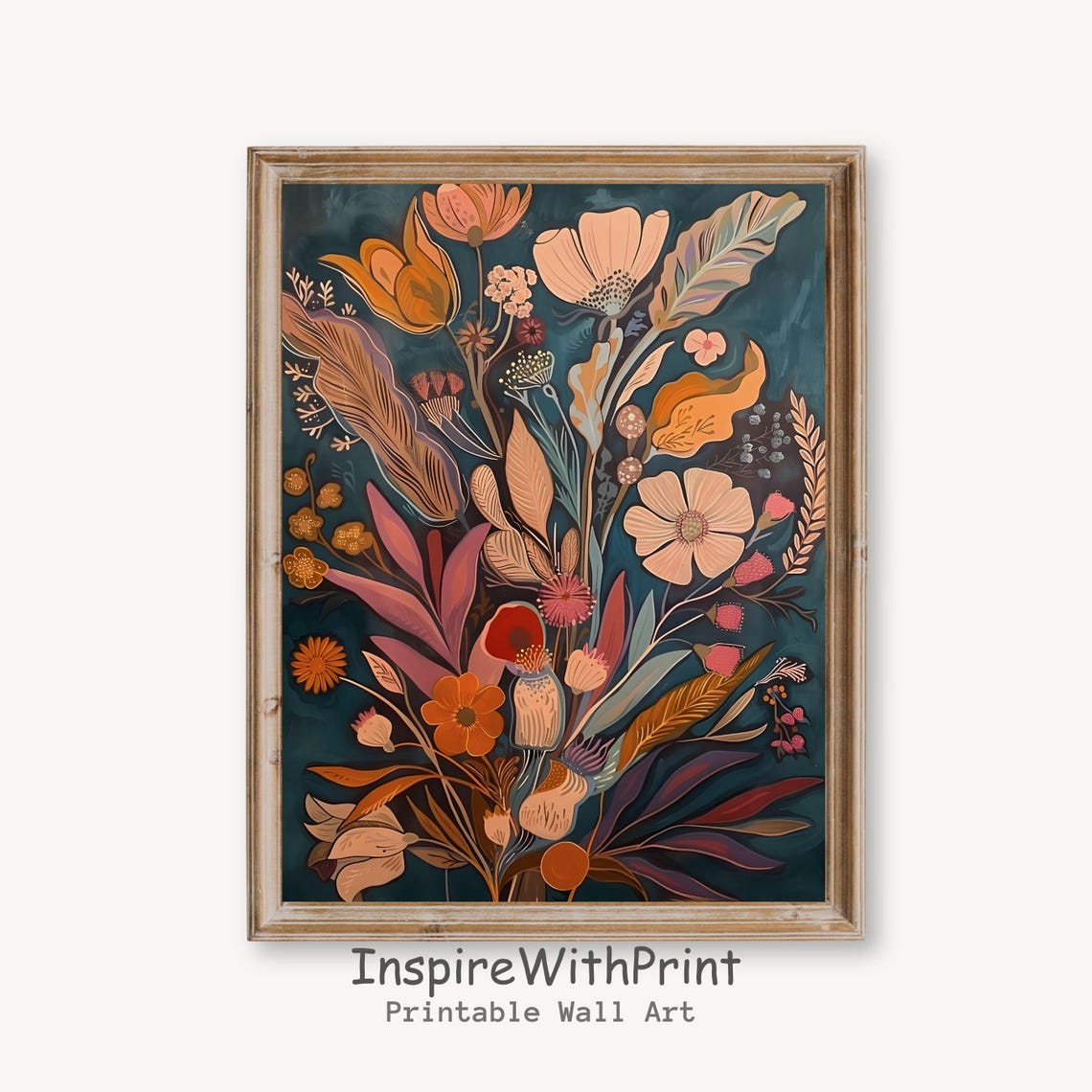 Midcentury Modern Boho Wildflower Bouquet Autumn Tones Poster