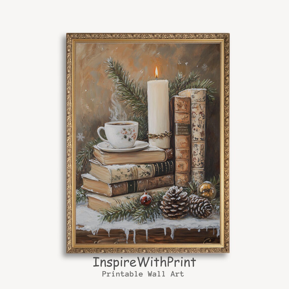 Cozy Winter Books And Coffee Candle Vintage Still Life Art Poster