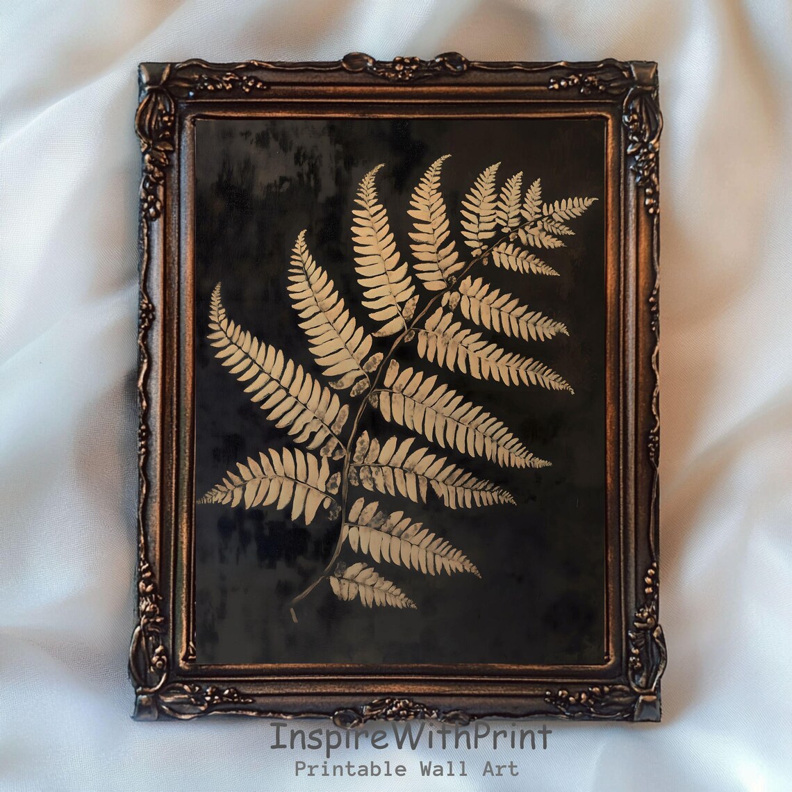 Vintage Gold Fern on Black Botanical Dark Moody Fall Art Print
