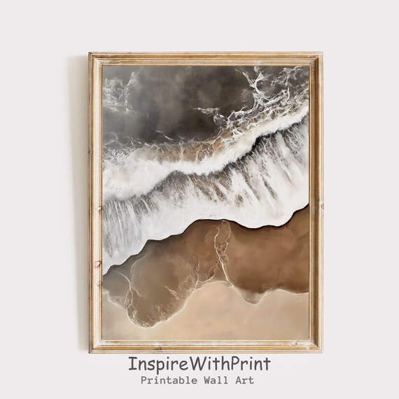 Moody Aerial Ocean Wave Neutral Sepia Coastal Seascape Wall Art