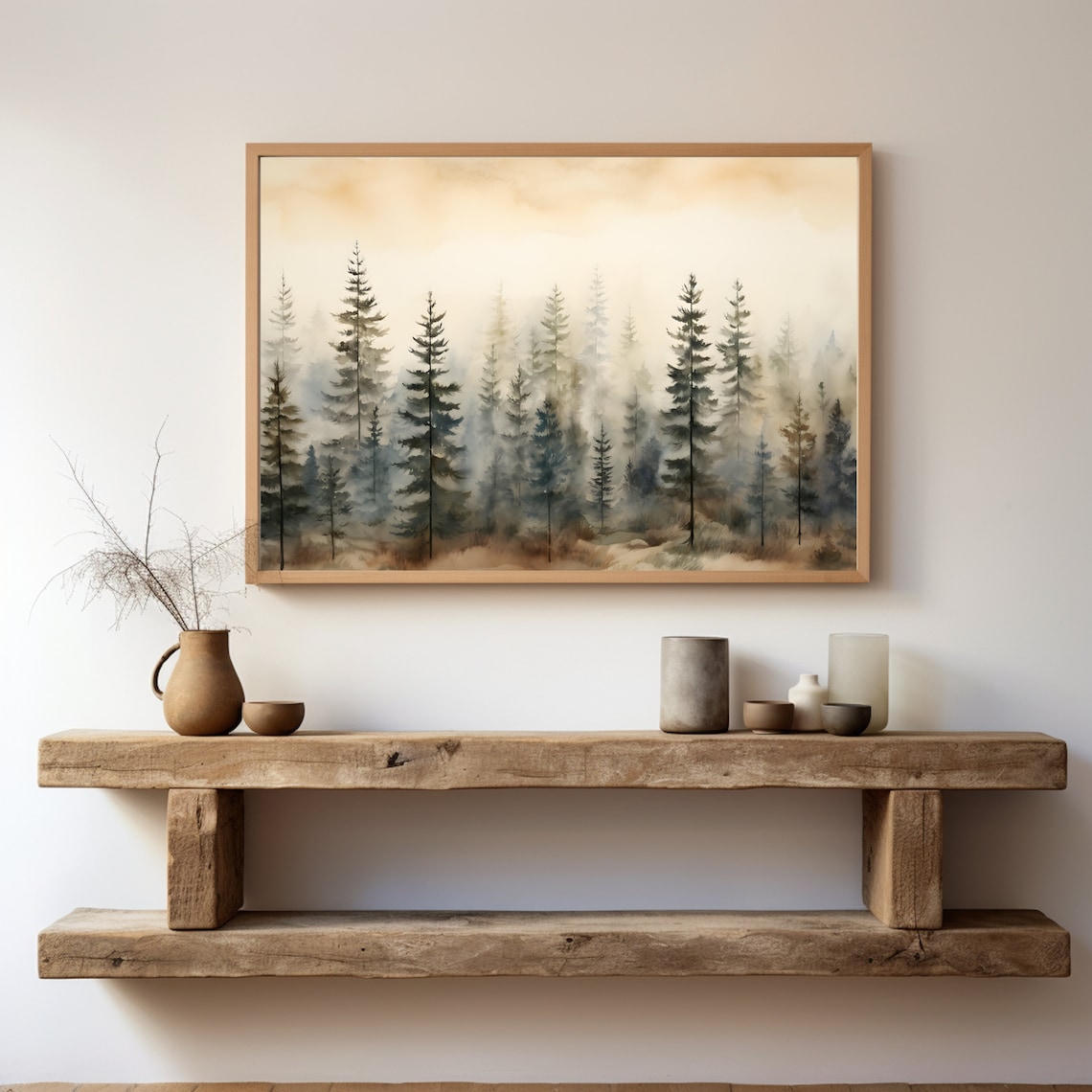 Pine Tree Forest Vintage Winter Landscape Art Print