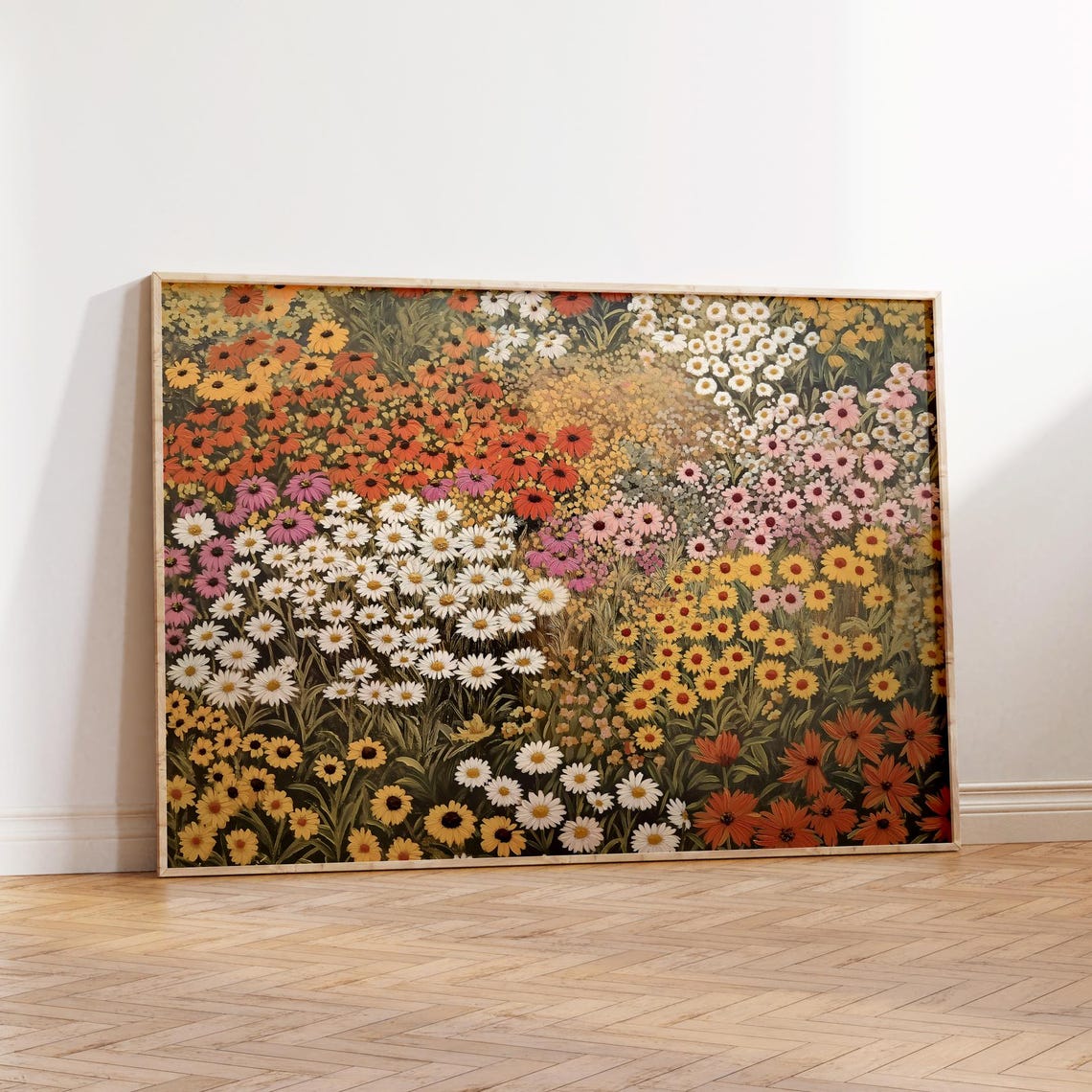 Colorful Wildflower Meadow with Daisies Garden Nature Art Print