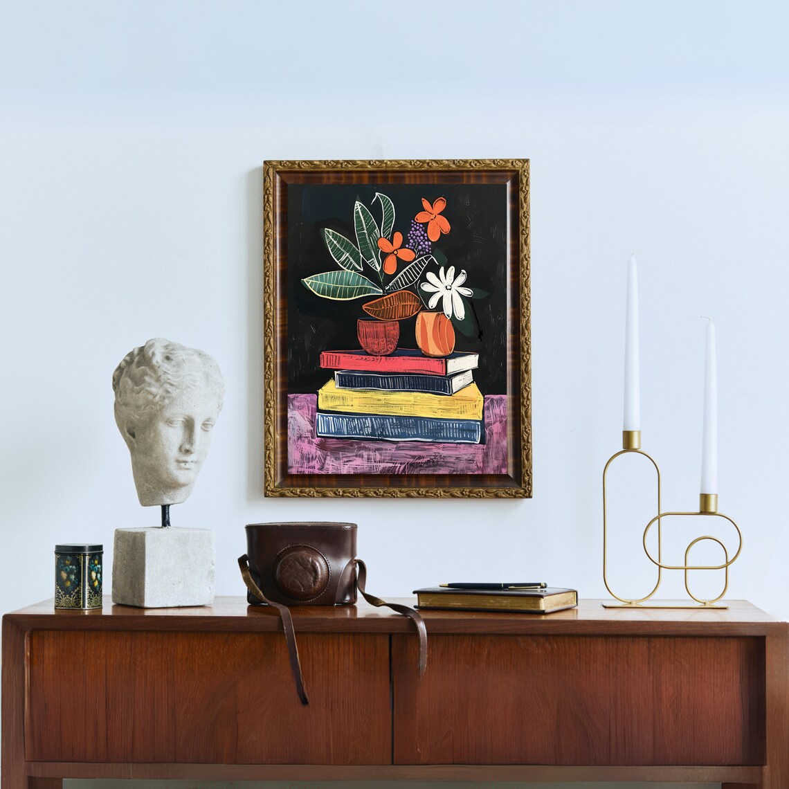 Matisse Inspired Abstract Flowers And Vases On Colorful Books Art Print