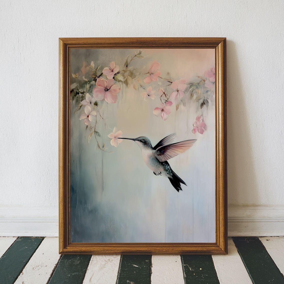 Vintage Hummingbird Art Print, Nature Neutral Decor