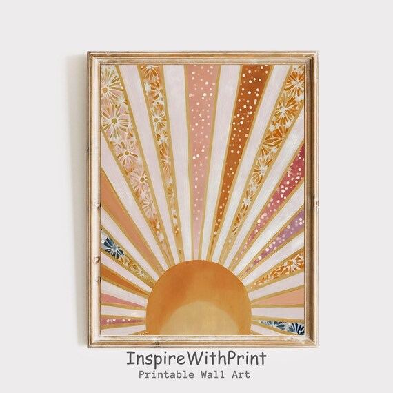 Boho Sun Print Abstract Wall Art Sunrise Midcentury Modern Playroom Poster Nursery