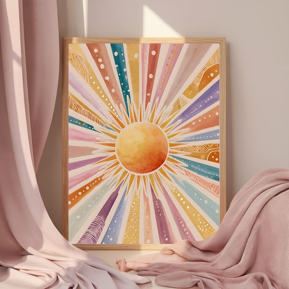 Colorful Rainbow Sunburst Sunrise Retro Midcentury Boho Poster