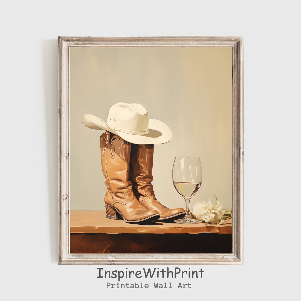 Cowboy Boots And White Hat With Wine Glass Still Life Poster