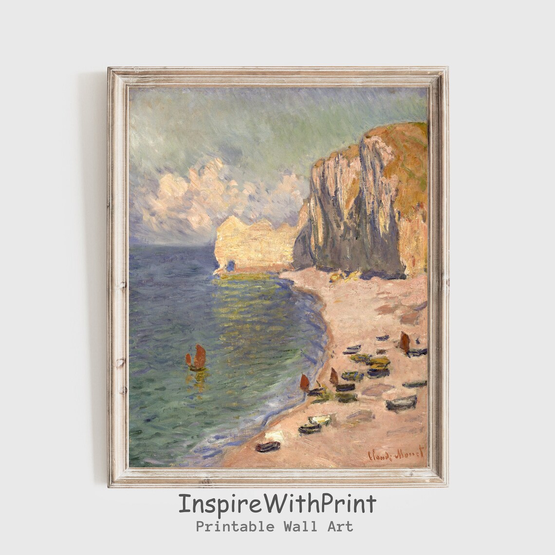 Claude Monet Beach Cliffs Vintage Coastal Oil Painting Print