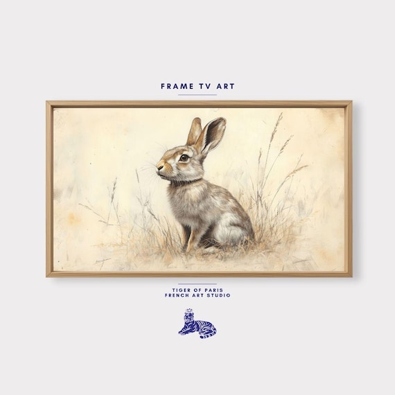 Vintage Rabbit Sketch Watercolor Art Sitting Hare Meadow Animal Wall Art