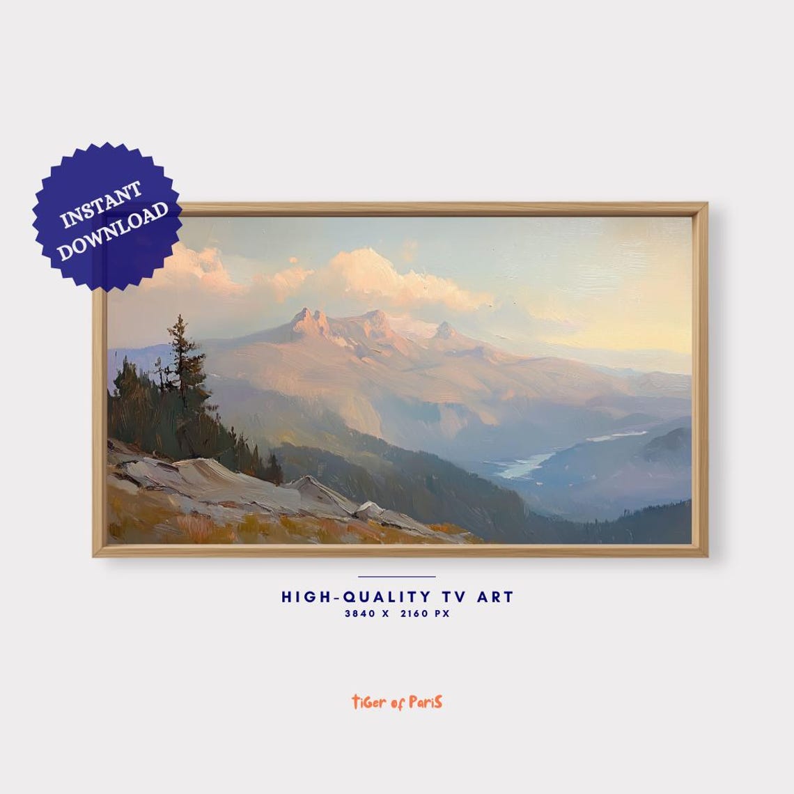Frame Tv Art Snowy Mountain Oil Painting For Frame Tv Serene Landscape Art Nature Wall Decor 169 - Image 4