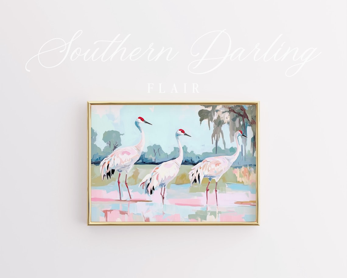 Sandhill Cranes Art Print, Florida Grandmillennial Style - Image 3