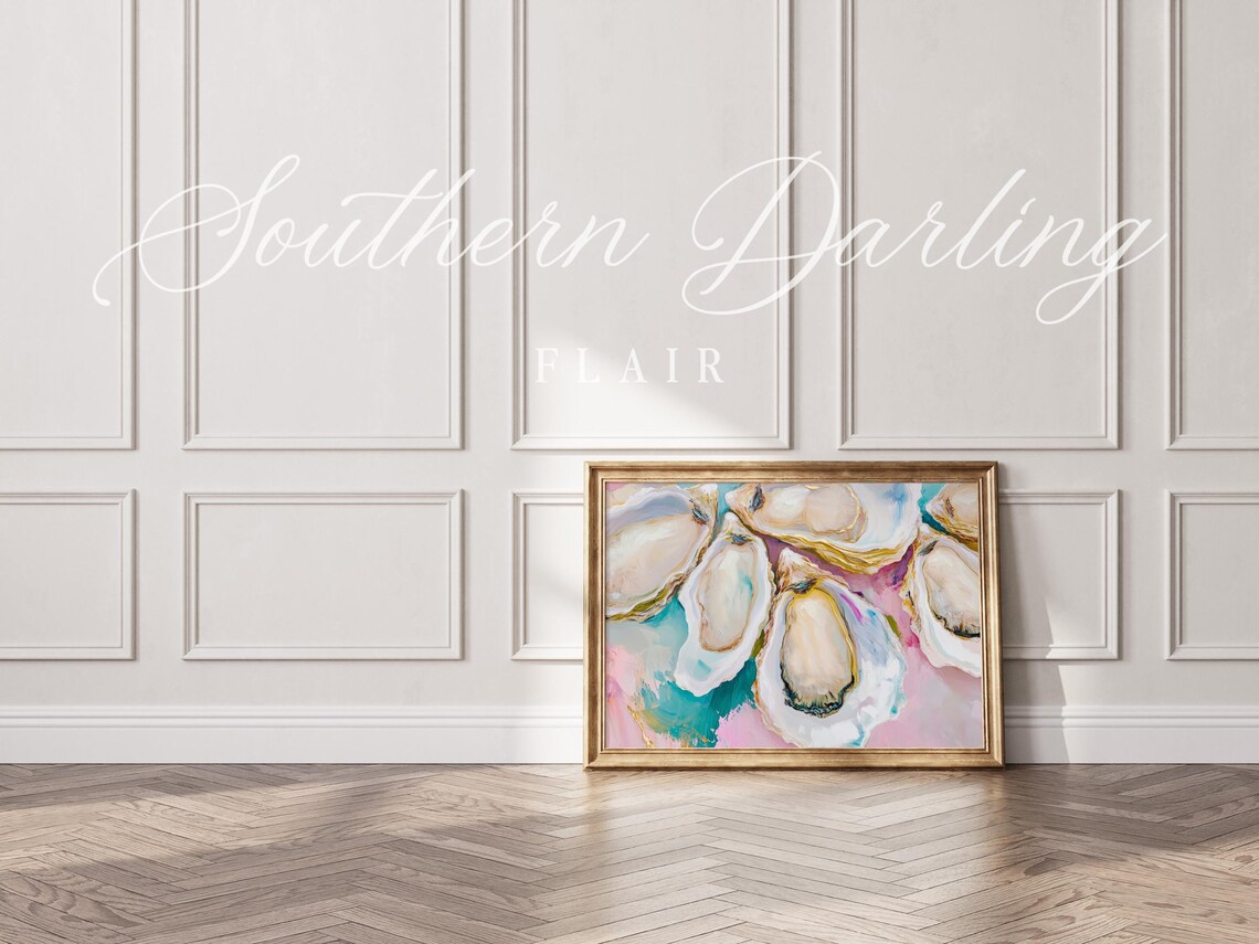 Oyster Shells Painting Turquoise And Pink Coastal Kitchen Art Poster - Image 3