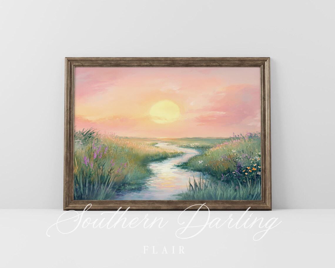 Pastel Marsh Sunset, Vintage Coastal Water Art Print - Image 4