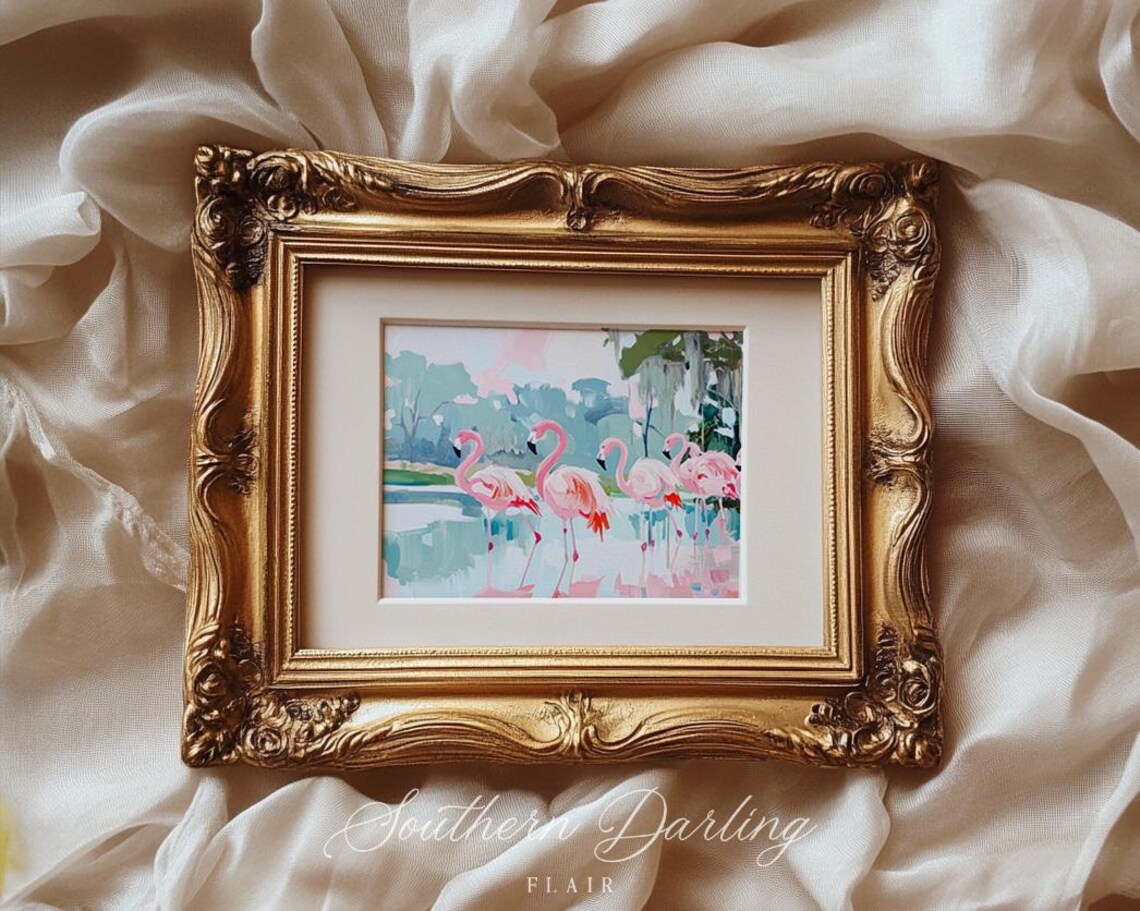 Pink Flamingos Wading In Lagoon Pastel Tropical Bird Art Poster - Image 2