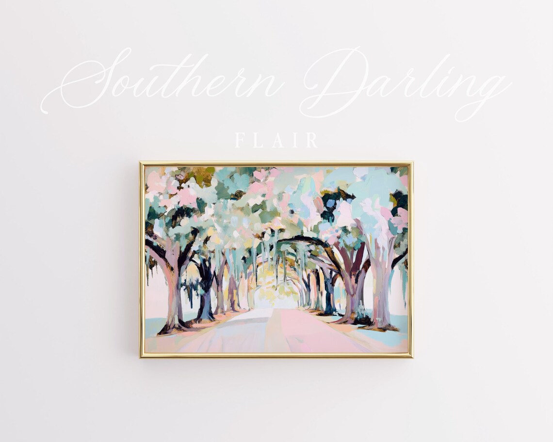 Savannah Live Oak Trees Canopy Road, Pastel Art Print - Image 2