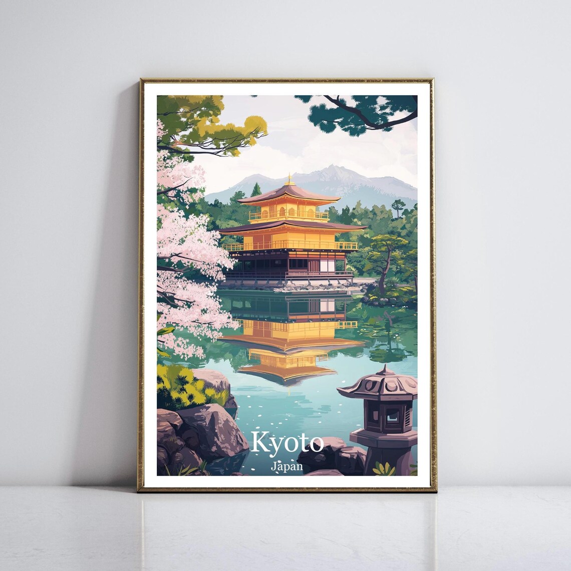 Kyoto Japan Kinkaku-ji Golden Pavilion with Cherry Blossoms Poster