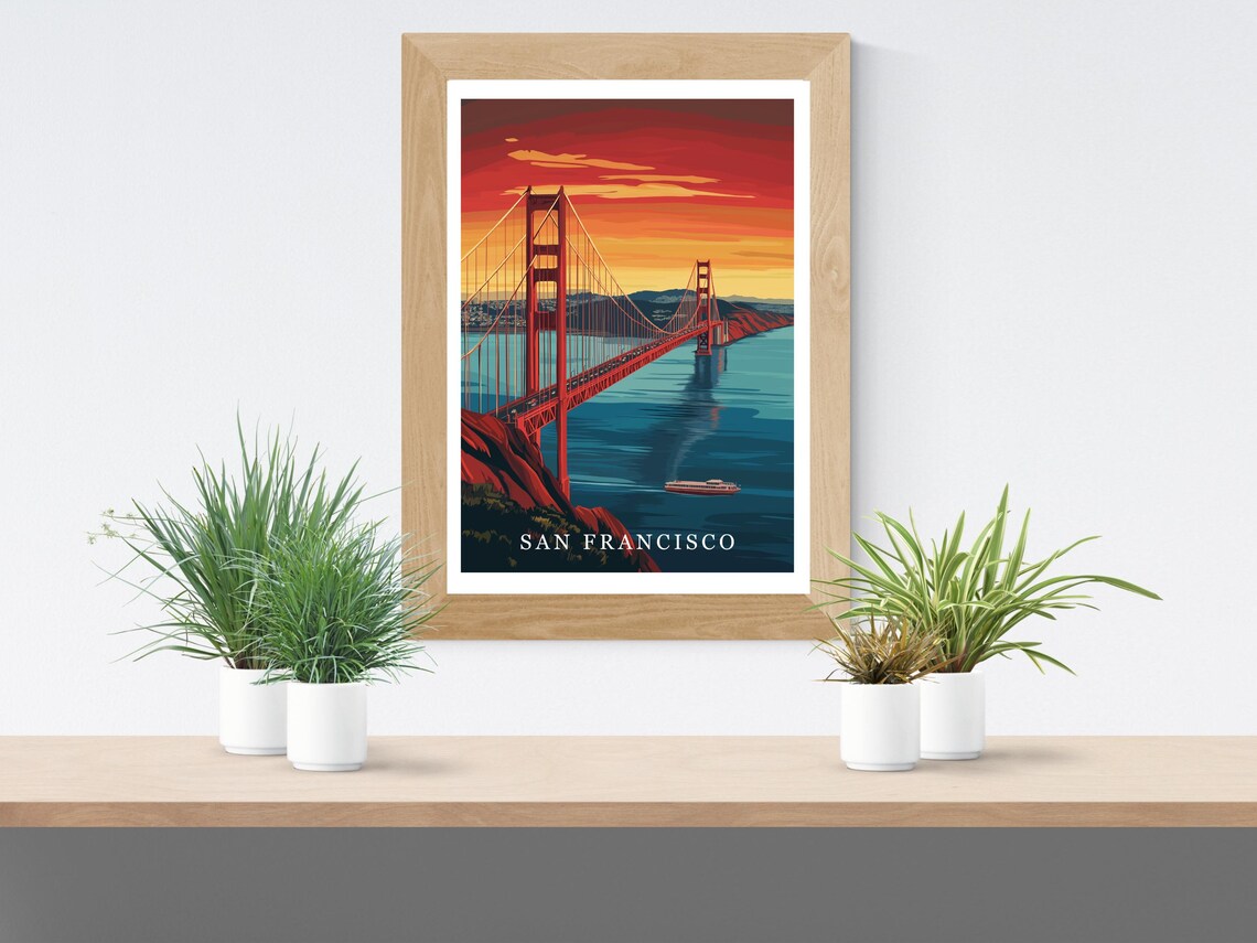 San Francisco California Golden Gate Bridge Sunset Travel Poster - Image 2