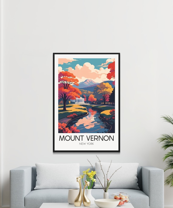Mount Vernon New York Autumn River Landscape Retro Travel Poster