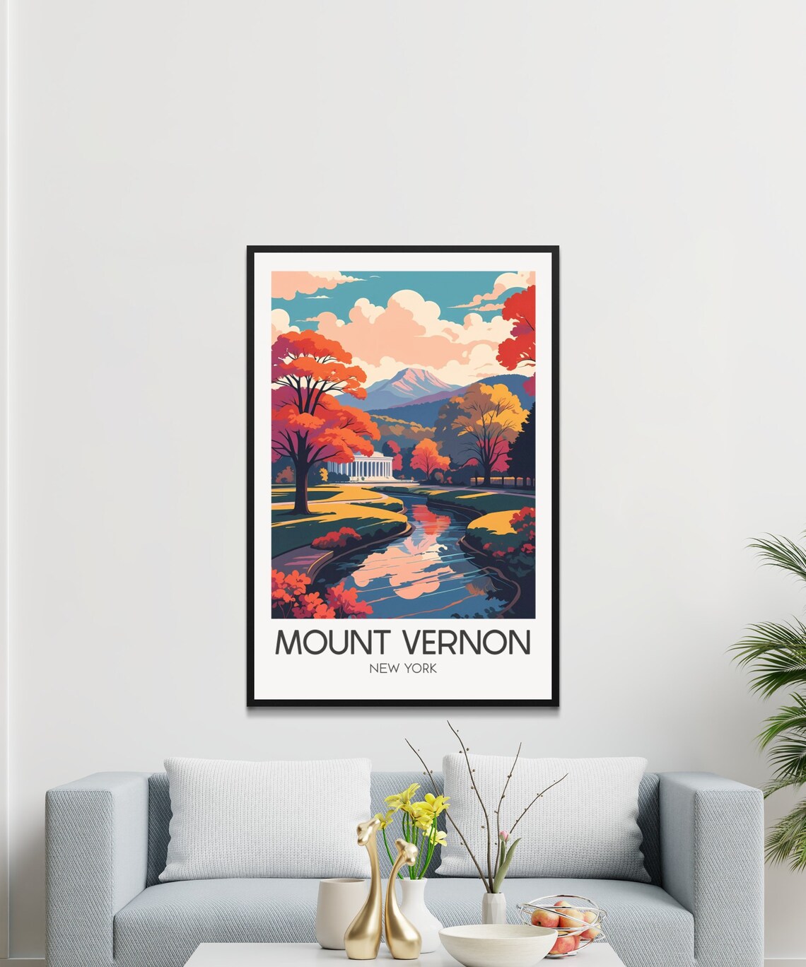 Mount Vernon New York Autumn River Landscape Retro Travel Poster