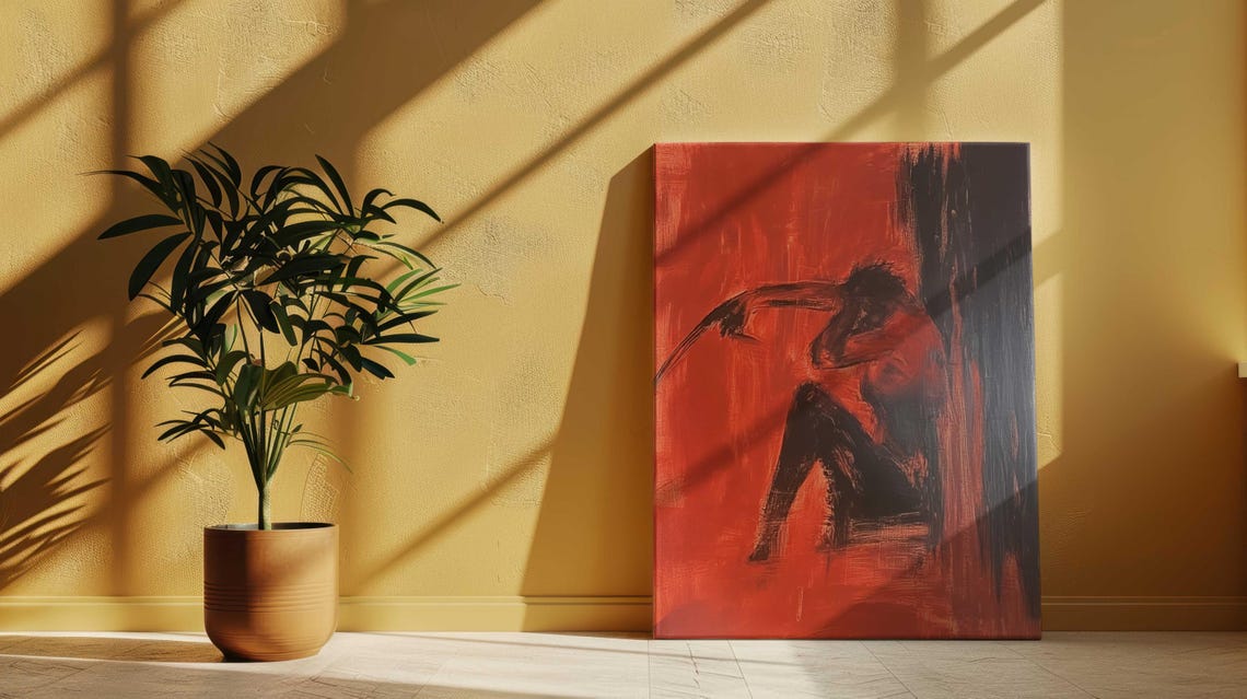 Dramatic Red Expressionist Seated Nude Figure Dark Bold Art Poster