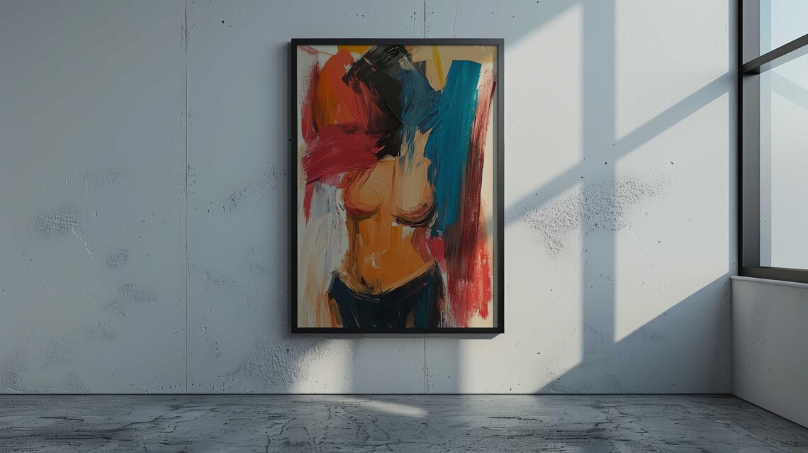 Abstract Female Torso Bold Brushstrokes Red Teal Modern Art Print - Image 2