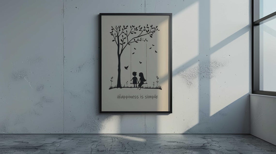 Happiness is Simple Swing Silhouette Minimalist Quote Wall Poster - Image 3
