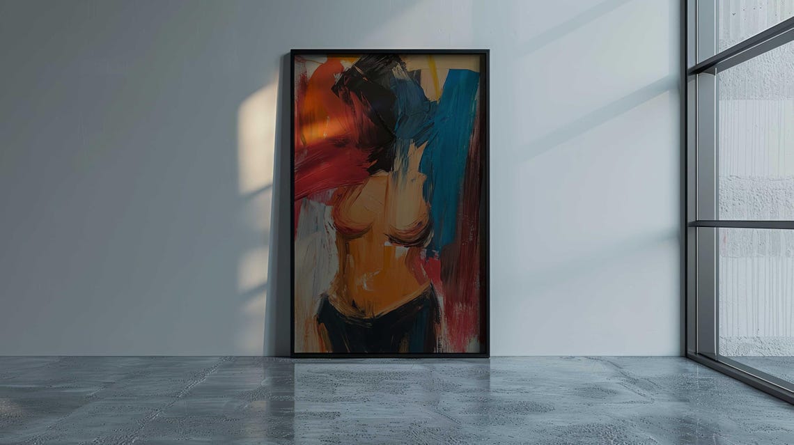Abstract Female Torso Bold Brushstrokes Red Teal Modern Art Print - Image 3