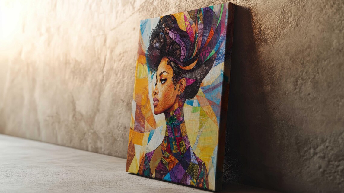 Black Woman Cubist Portrait Geometric Colorful Headwrap Art Poster - Image 3