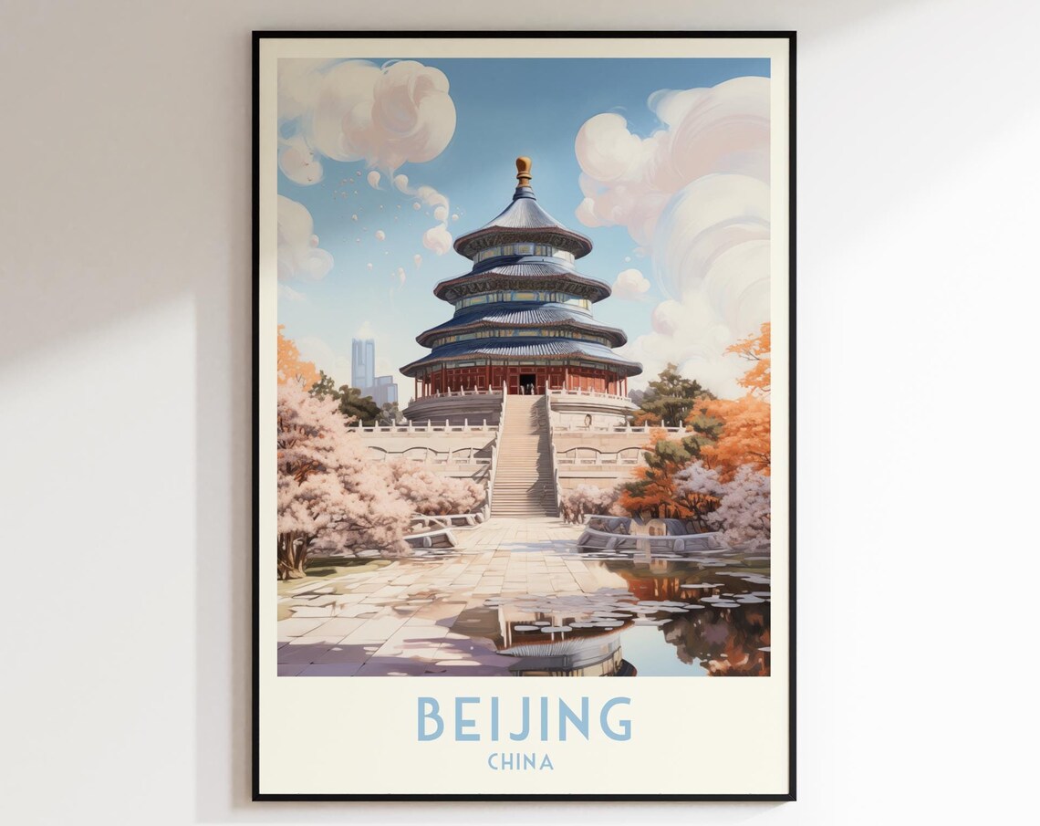 Beijing China Temple of Heaven Blossom Gardens Daytime Travel Poster