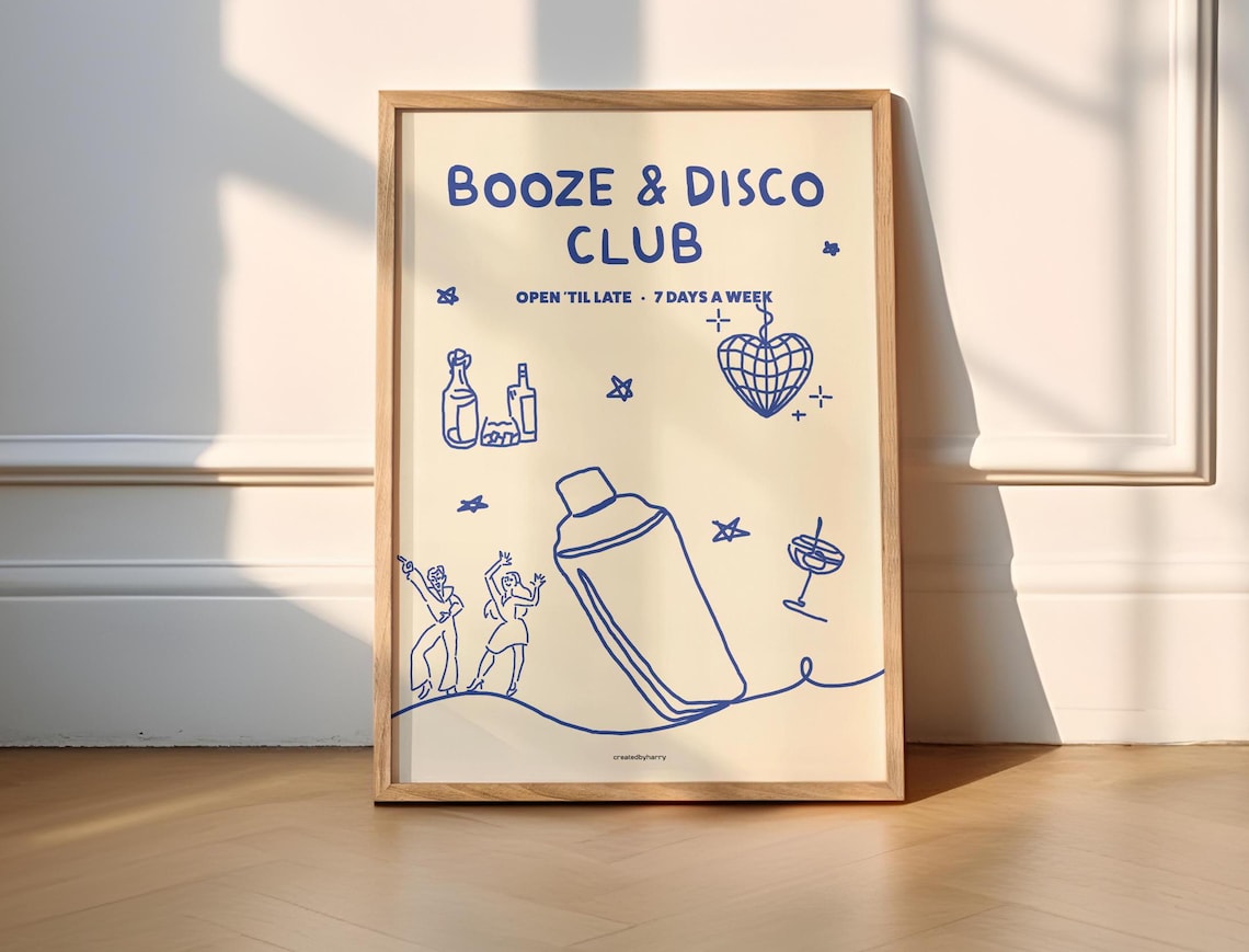 Booze Disco Club Minimalist Poster Print