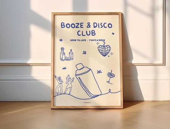 Booze Disco Club Minimalist Poster Print