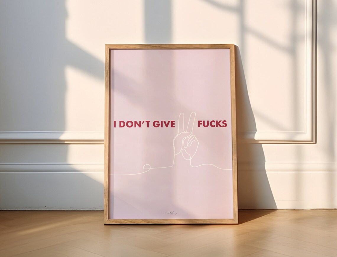 I Don't Give Two Fucks Funny Line Drawing Print