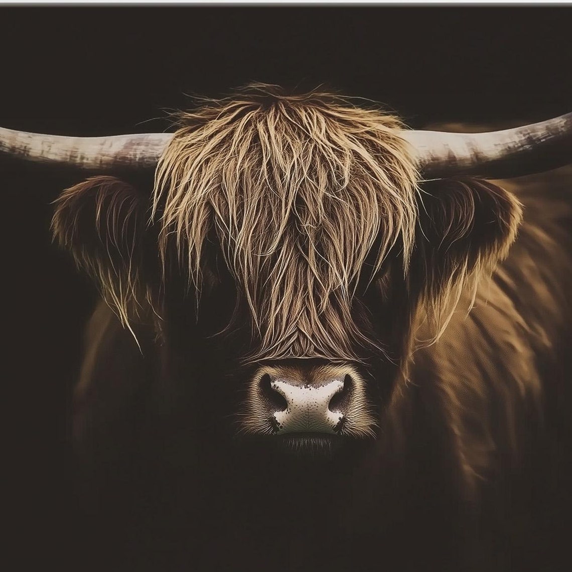 Highland Cow Close Up Dark Rustic Portrait Modern Farmhouse Poster
