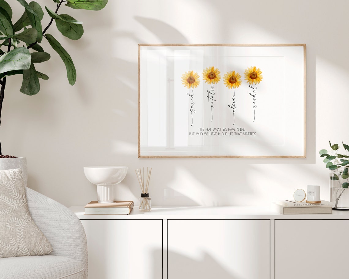 Personalized Friendship Sunflower Names Best Friend Gift Floral Poster - Image 3