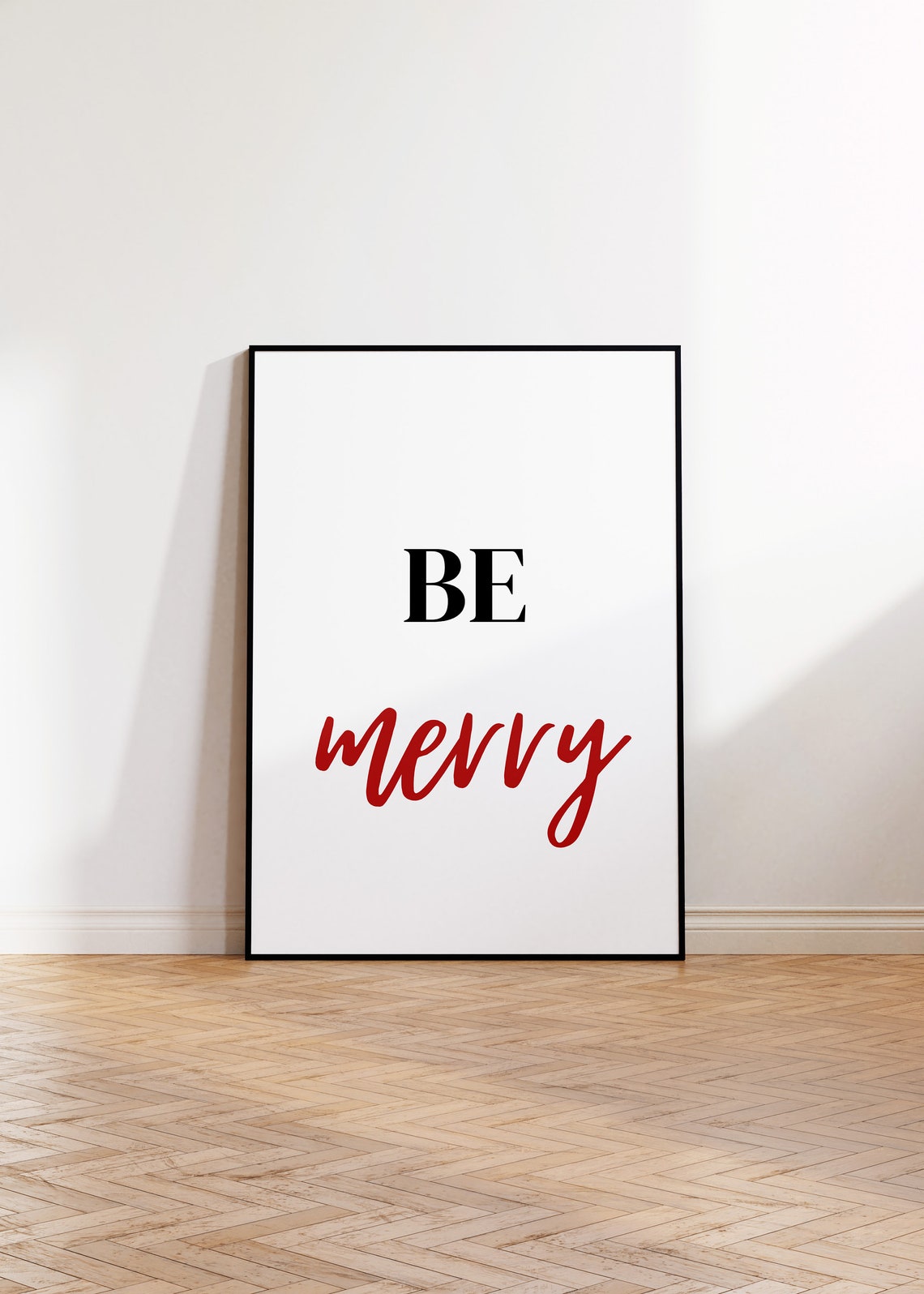 Be Merry Red Script Christmas Holiday Minimalist Typography Poster