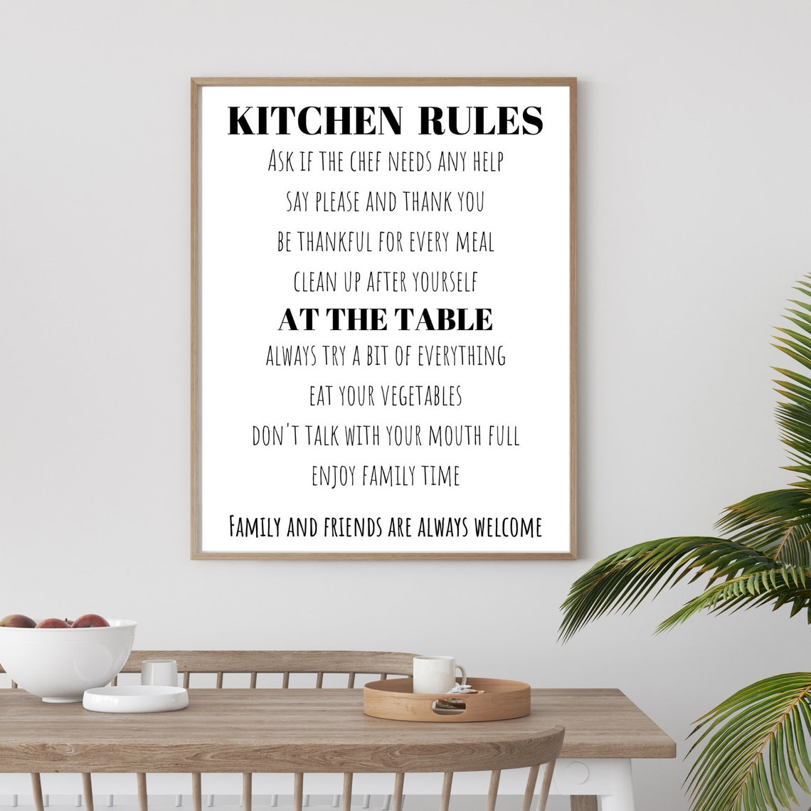 Kitchen Rules Family Sign Black White Typography Kitchen Wall Poster - Image 3